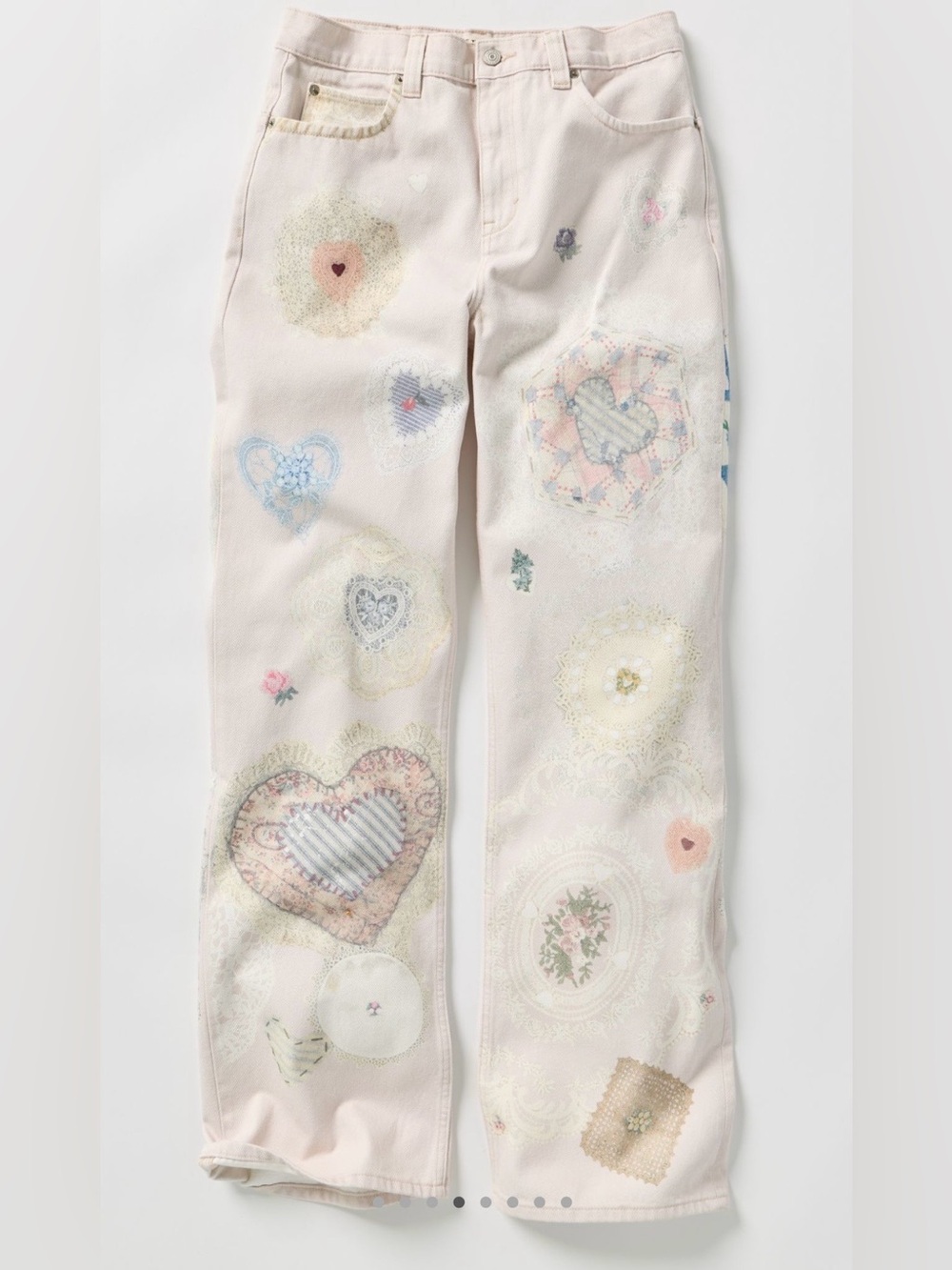 NWT Free People 29 We the Free Tinsley Printed Jeans in Illusions Heirloom Ivory - Picture 2 of 9